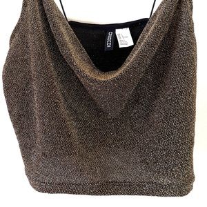 Brand New H&M Cowl Neck Gold Glitter Sparkle Crop Top Spaghetti Strap Size L